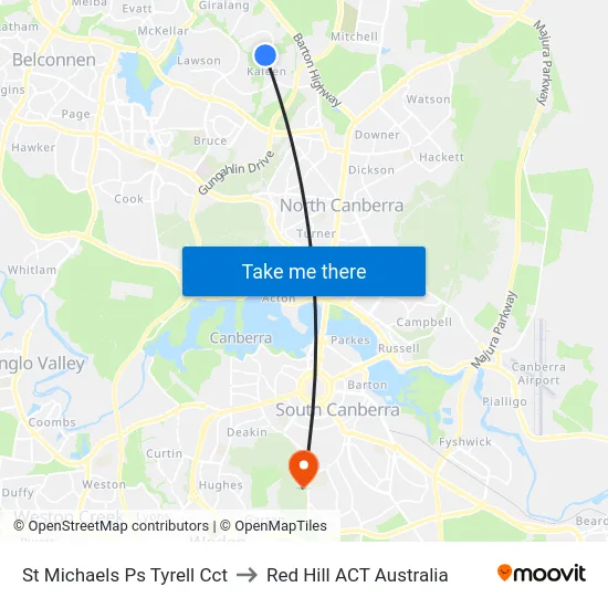 St Michaels Ps Tyrell Cct to Red Hill ACT Australia map