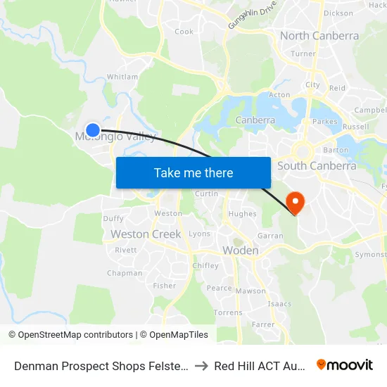 Denman Prospect Shops Felstead Vista to Red Hill ACT Australia map