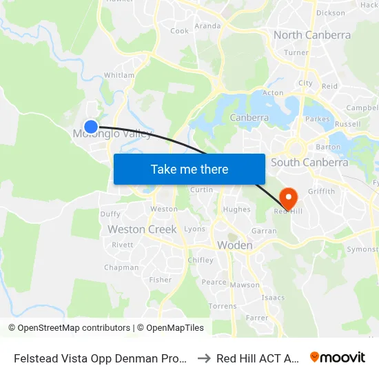 Felstead Vista Opp Denman Prospect Shops to Red Hill ACT Australia map