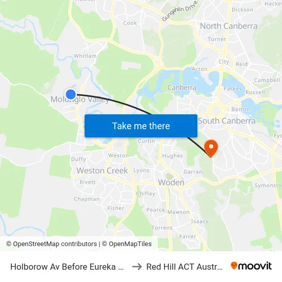 Holborow Av Before Eureka Way to Red Hill ACT Australia map