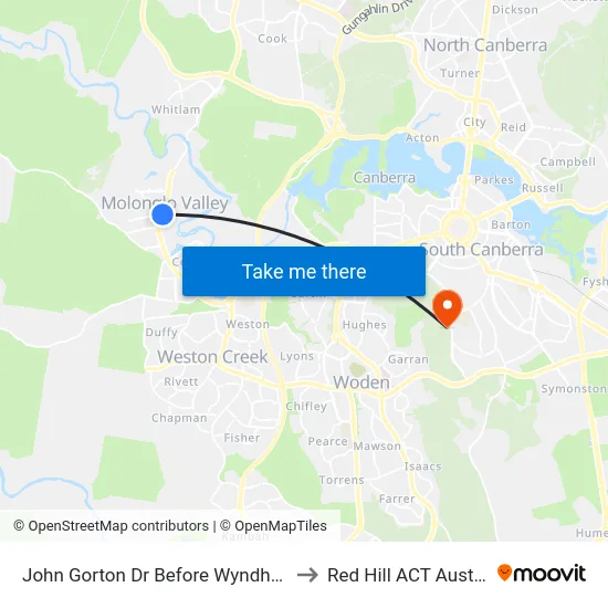 John Gorton Dr Before Wyndham Av to Red Hill ACT Australia map