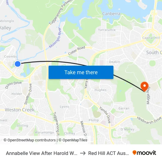 Annabelle View After Harold White Av to Red Hill ACT Australia map