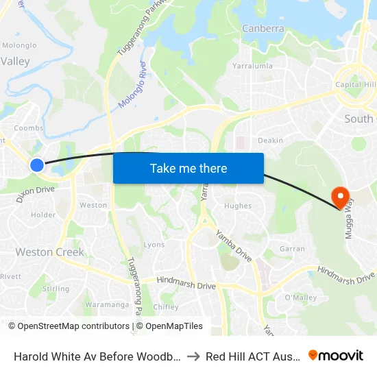 Harold White Av Before Woodberry Av to Red Hill ACT Australia map