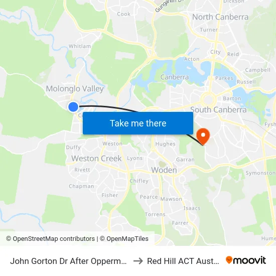 John Gorton Dr After Opperman Av to Red Hill ACT Australia map