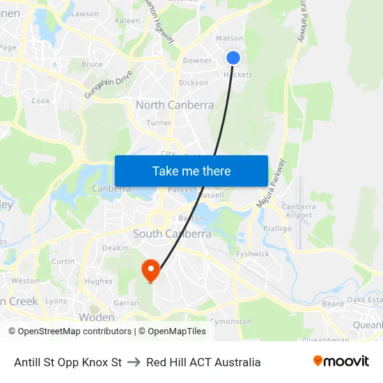 Antill St Opp Knox St to Red Hill ACT Australia map