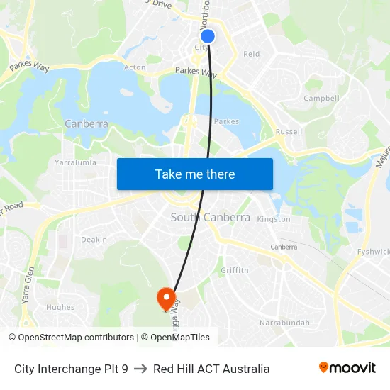City Interchange Plt 9 to Red Hill ACT Australia map