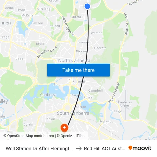 Well Station Dr After Flemington Rd to Red Hill ACT Australia map