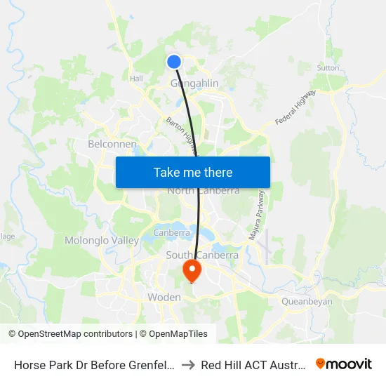 Horse Park Dr Before Grenfell Av to Red Hill ACT Australia map