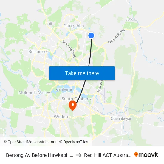 Bettong Av Before Hawksbill St to Red Hill ACT Australia map