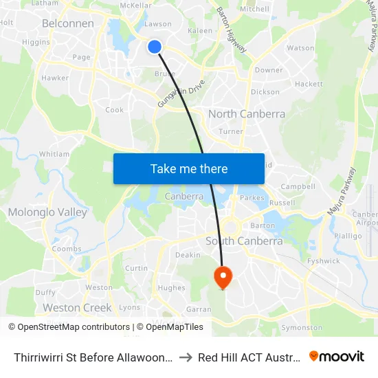 Thirriwirri St Before Allawoona St to Red Hill ACT Australia map