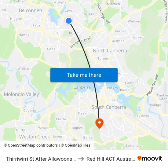 Thirriwirri St After Allawoona St to Red Hill ACT Australia map