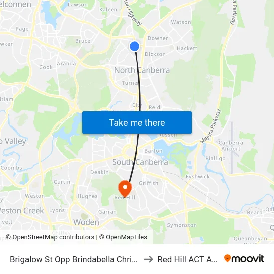 Brigalow St Opp Brindabella Christian College to Red Hill ACT Australia map