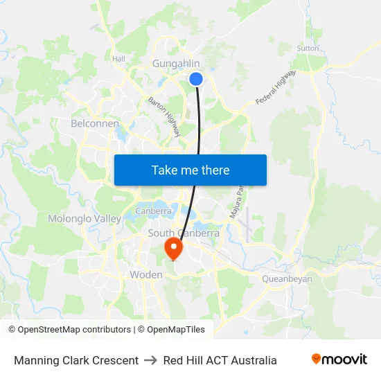 Manning Clark Crescent to Red Hill ACT Australia map