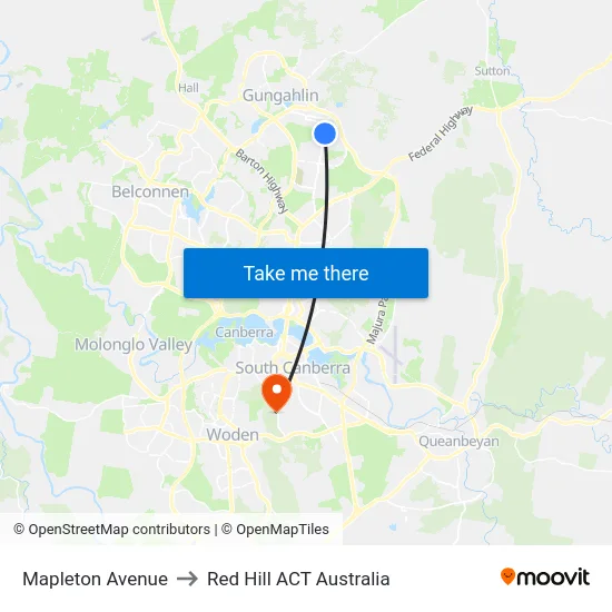 Mapleton Avenue to Red Hill ACT Australia map