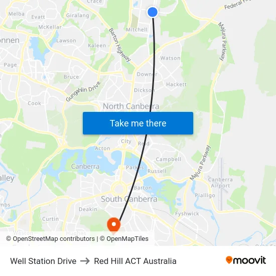 Well Station Drive to Red Hill ACT Australia map