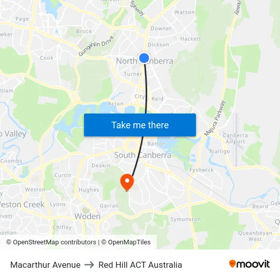 Macarthur Avenue to Red Hill ACT Australia map