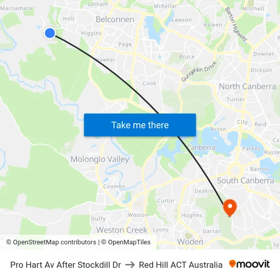 Pro Hart Av After Stockdill Dr to Red Hill ACT Australia map