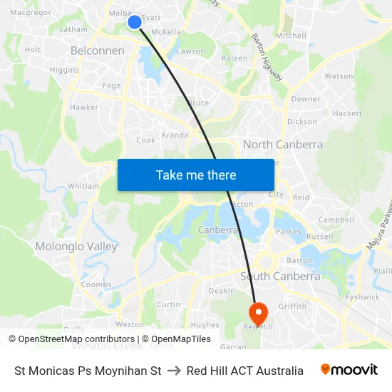 St Monicas Ps Moynihan St to Red Hill ACT Australia map