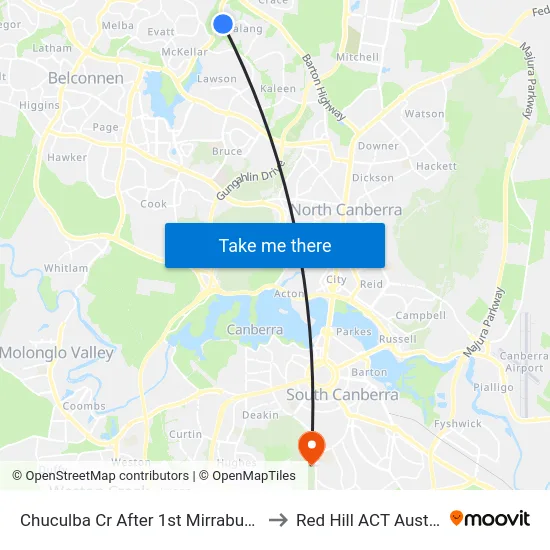 Chuculba Cr After 1st Mirrabucca Cr to Red Hill ACT Australia map