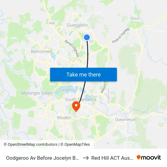 Oodgeroo Av Before Jocelyn Brown St to Red Hill ACT Australia map