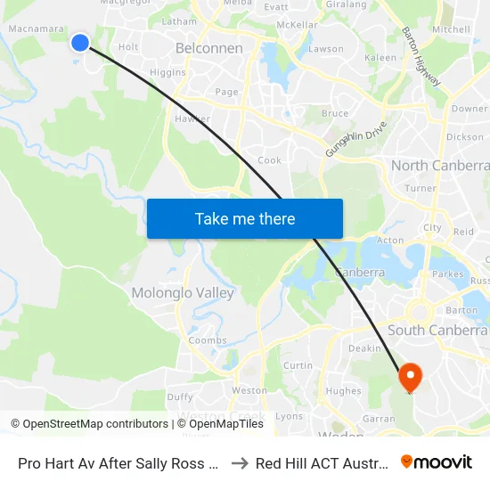 Pro Hart Av After Sally Ross Way to Red Hill ACT Australia map