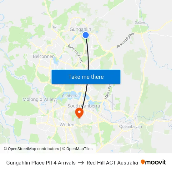 Gungahlin Place Plt 4 Arrivals to Red Hill ACT Australia map