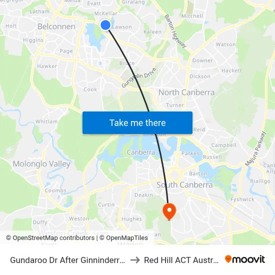 Gundaroo Dr After Ginninderra Dr to Red Hill ACT Australia map