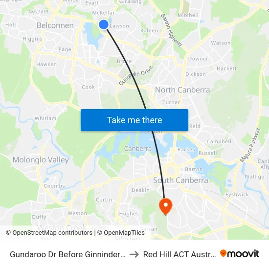 Gundaroo Dr Before Ginninderra Dr to Red Hill ACT Australia map