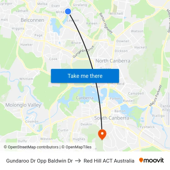 Gundaroo Dr Opp Baldwin Dr to Red Hill ACT Australia map