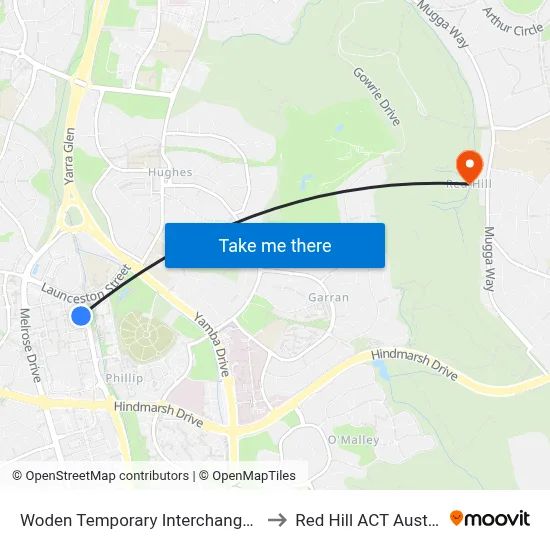 Woden Temporary Interchange Plt 3 to Red Hill ACT Australia map