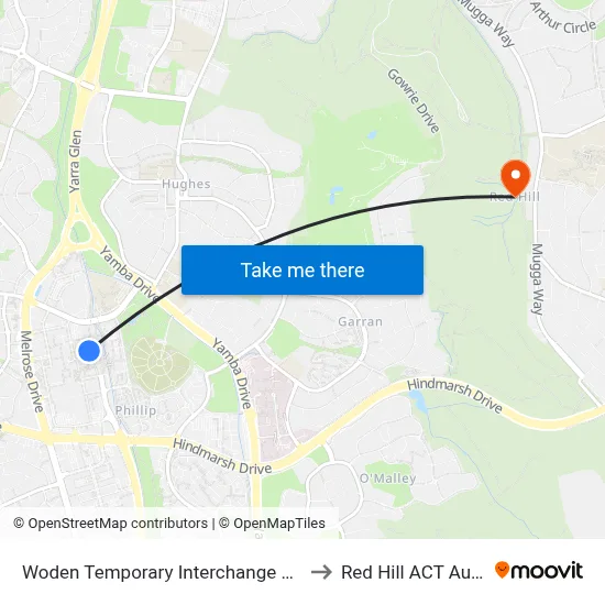 Woden Temporary Interchange Plt 3 Arrive to Red Hill ACT Australia map
