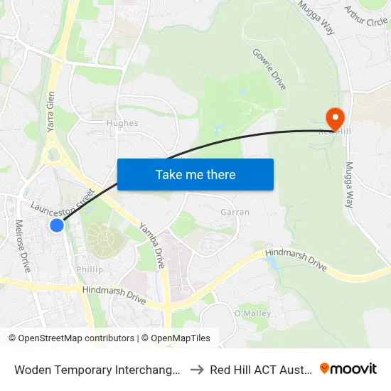Woden Temporary Interchange Plt 5 to Red Hill ACT Australia map