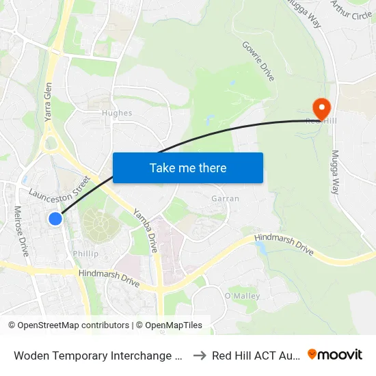 Woden Temporary Interchange Plt 6 Arrive to Red Hill ACT Australia map