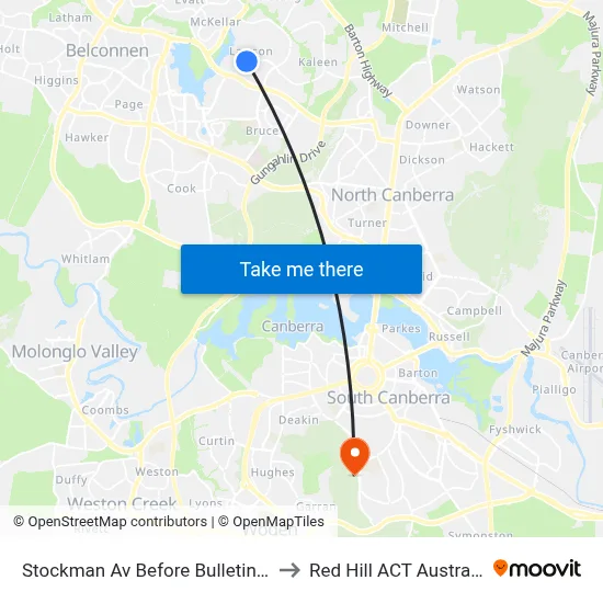 Stockman Av Before Bulletin St to Red Hill ACT Australia map