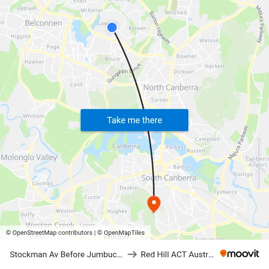 Stockman Av Before Jumbuck Cr to Red Hill ACT Australia map