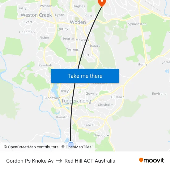 Gordon Ps Knoke Av to Red Hill ACT Australia map