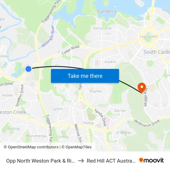 Opp North Weston Park & Ride to Red Hill ACT Australia map