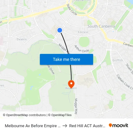 Melbourne Av Before Empire Cct to Red Hill ACT Australia map