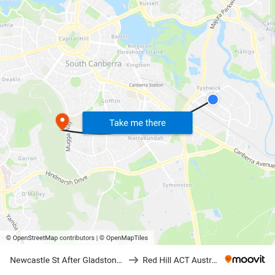 Newcastle St After Gladstone St to Red Hill ACT Australia map