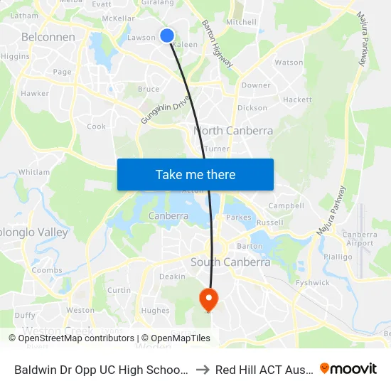 Baldwin Dr Opp UC High School Kaleen to Red Hill ACT Australia map