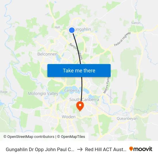 Gungahlin Dr Opp John Paul College to Red Hill ACT Australia map