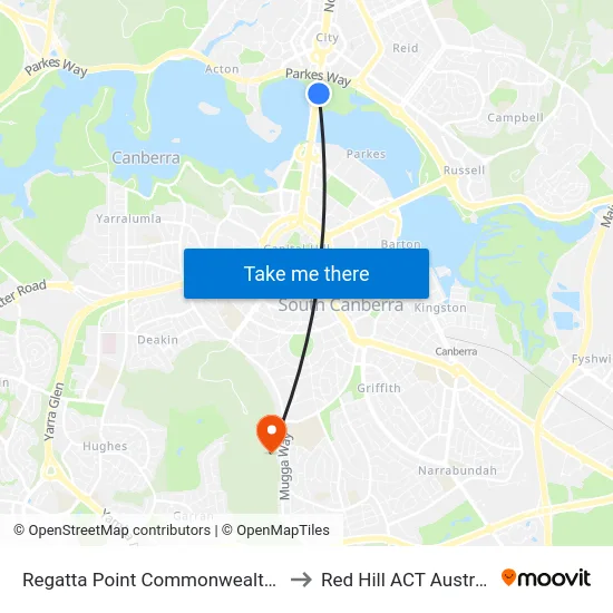 Regatta Point Commonwealth Av to Red Hill ACT Australia map