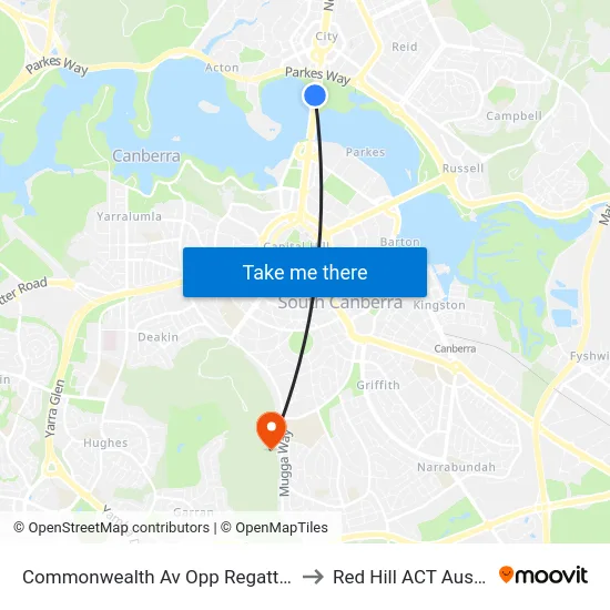 Commonwealth Av Opp Regatta Point to Red Hill ACT Australia map