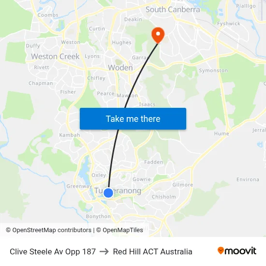 Clive Steele Av Opp 187 to Red Hill ACT Australia map