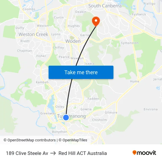 189 Clive Steele Av to Red Hill ACT Australia map