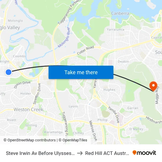 Steve Irwin Av Before Ulysses Cct to Red Hill ACT Australia map
