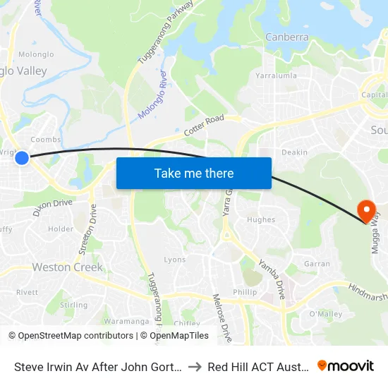Steve Irwin Av After John Gorton Dr to Red Hill ACT Australia map