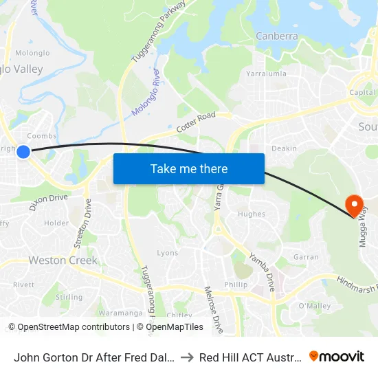 John Gorton Dr After Fred Daly Av to Red Hill ACT Australia map