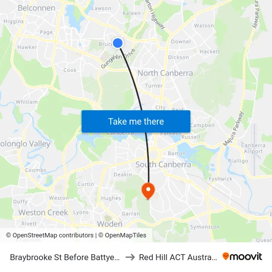 Braybrooke St Before Battye St to Red Hill ACT Australia map