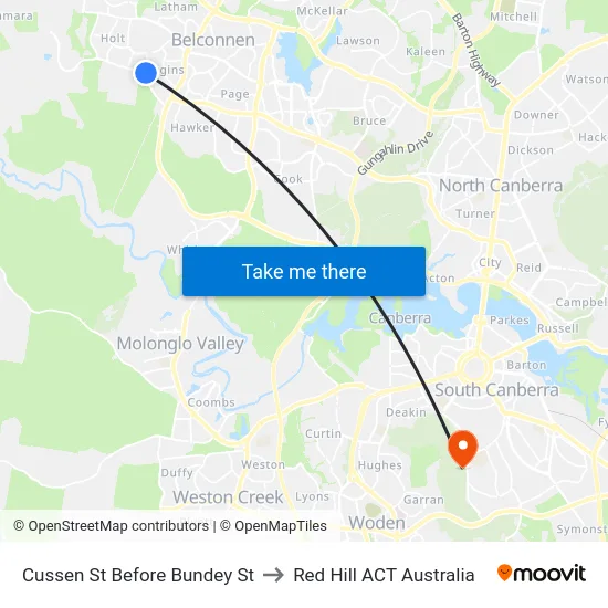 Cussen St Before Bundey St to Red Hill ACT Australia map